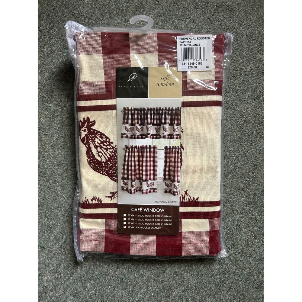 Park B. Smith Provencal Rooster Paprika Valance 60x14 Red Check Cotton Farmhouse